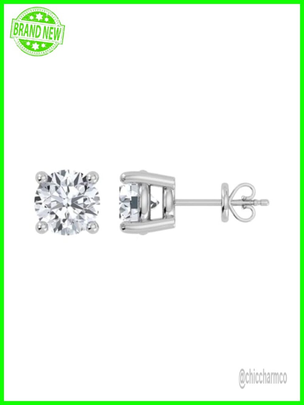 Lab Grown Diamond Stud Earrings 14K Gold Plated 925 Sterling Silver